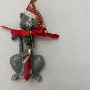 Vintage Kurt Adler Christmas Ornament Cat With Mouse In Stocking Holiday